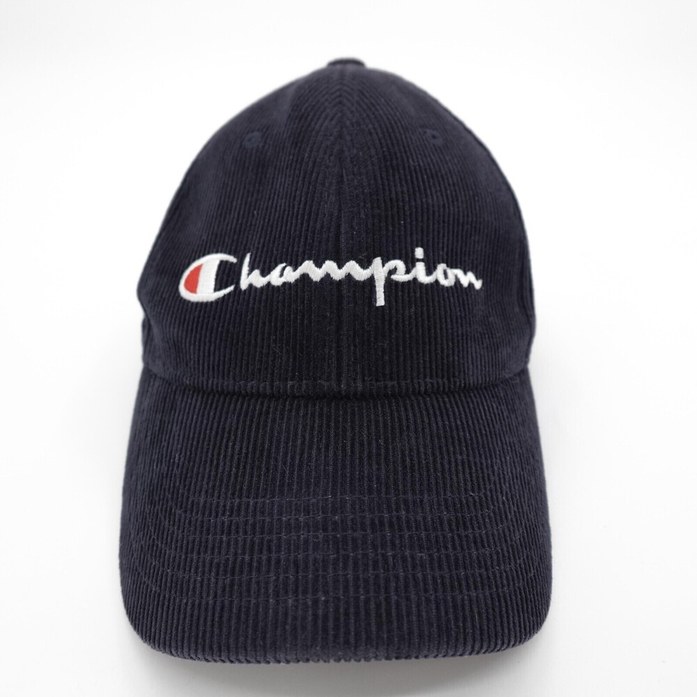 Champion Hat Cap Strap Back Navy Blue Corduroy Embroidered Mens Casual